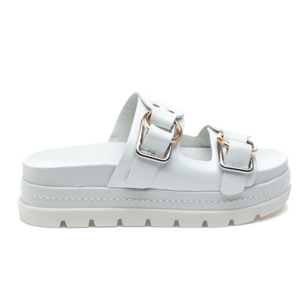 White Platform Sandals - BAHA White Naplak Patent Leather J Slides